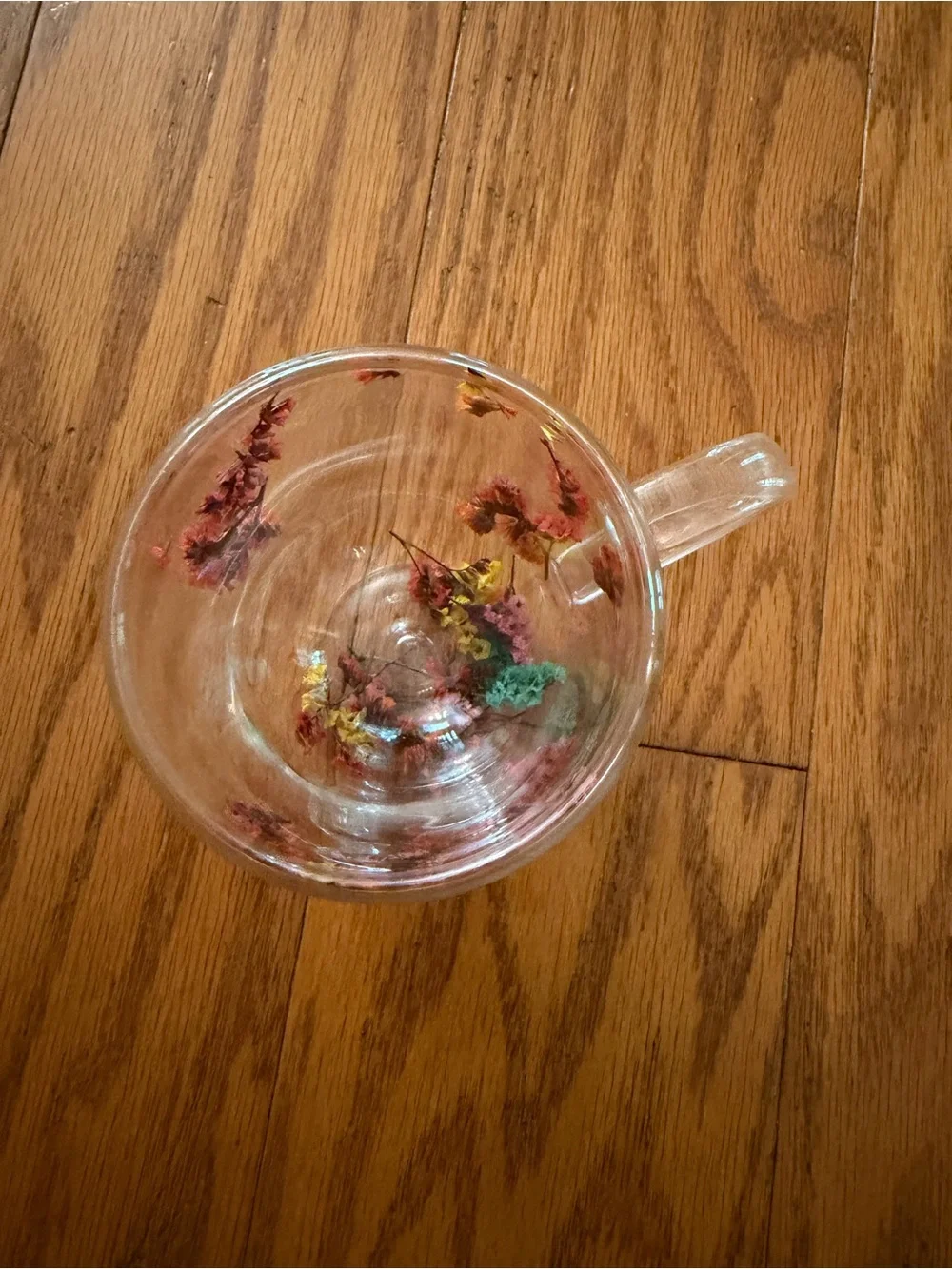 Clear Acrylic Decorative Mug Cup with Pink Floral Accents Dried Flowers